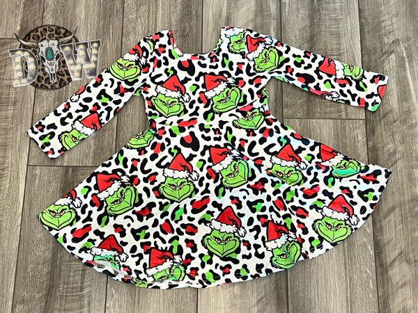 Grinch Leopard Twirl Dress