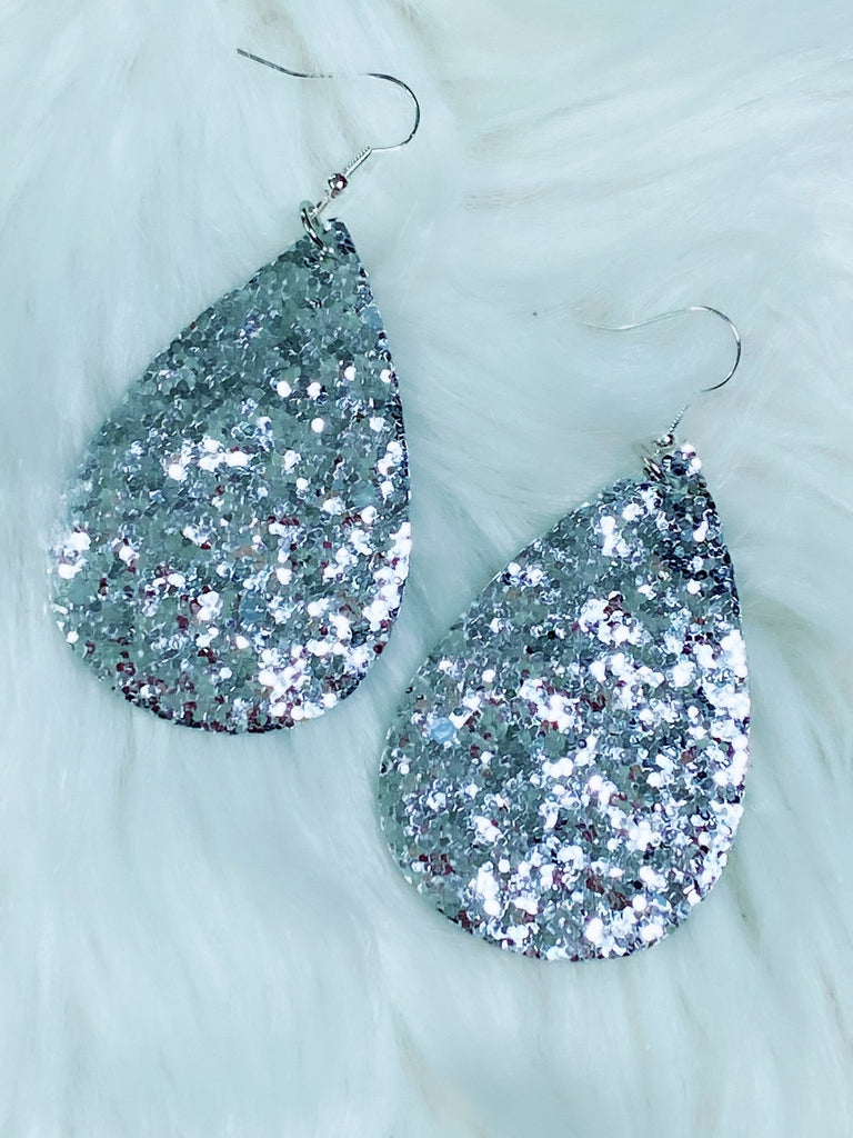 Silver Glitter Teardrop Earrings - Nico Bella Boutique 