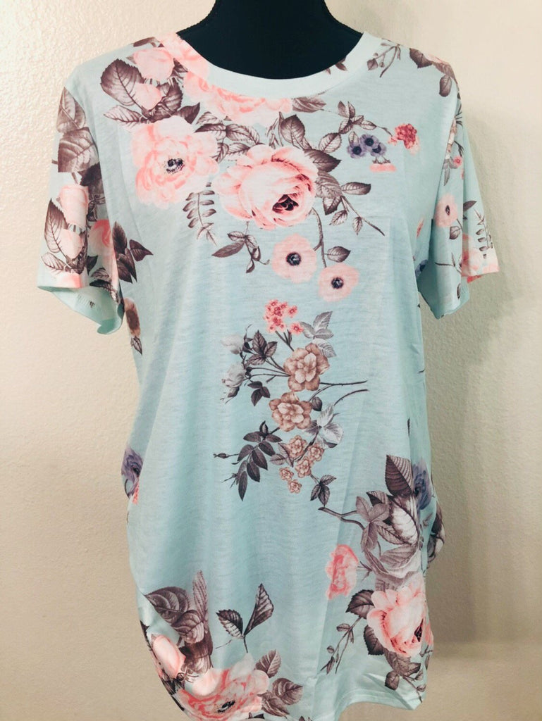 Aqua Floral Shirt - Nico Bella Boutique 