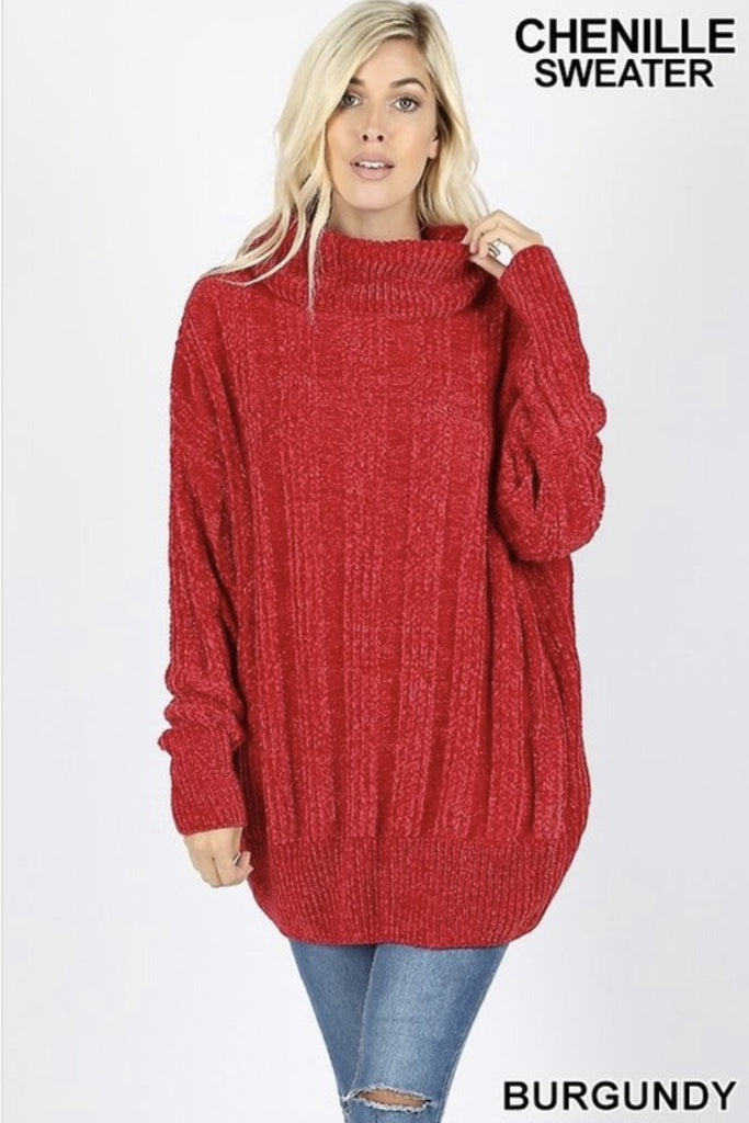 Women’s Burgundy Over sized Cable Knit Chenille Sweater - Nico Bella Boutique 