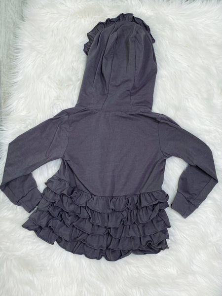 Embroidered Initial B - Grey Girls Ruffle Zip Up Hood Cardigans - Nico Bella Boutique 