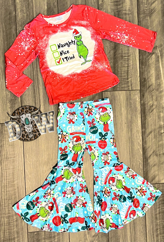 The Grinch Bell Bottom Christmas Outfit