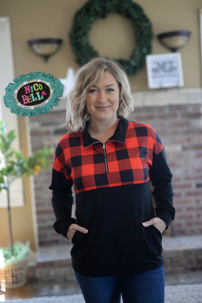 Buffalo Plaid Quarter Zip Up - Nico Bella Boutique 