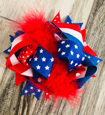 Stars & Stripes Feather Bow - Nico Bella Boutique 