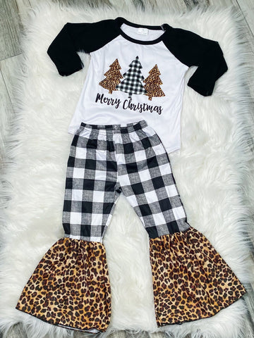 Merry Christmas White Buffalo Plaid Leopard Set - Nico Bella Boutique 