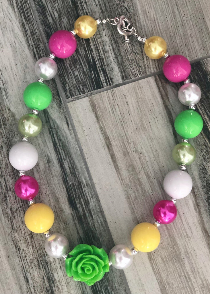 Hot Pink and Lime Green Bubblegum Necklace - Nico Bella Boutique 