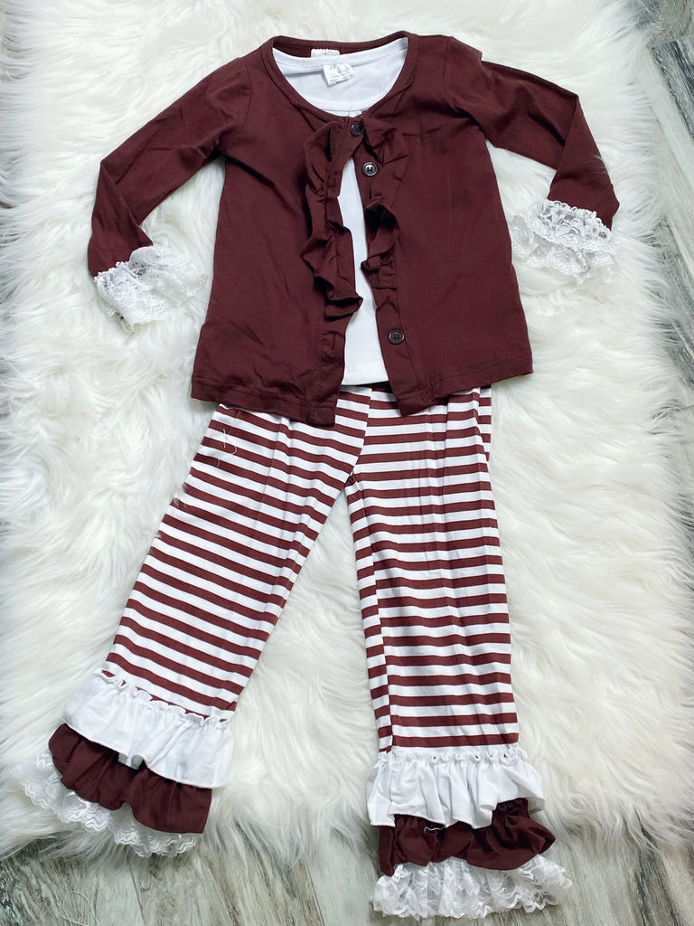 Brown Cardigan Shirt and Pant Set - Nico Bella Boutique 