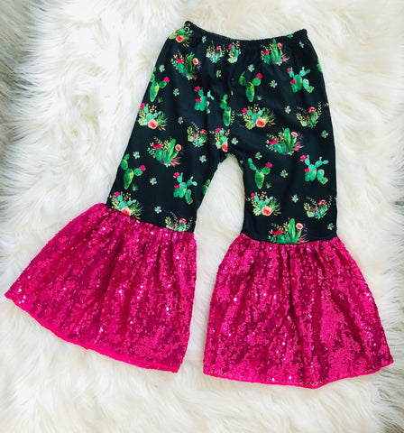 Cactus Sequin Girls Bells - Nico Bella Boutique 