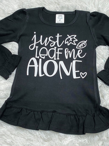 Just Leaf Me Alone Girls Black Long Sleeve Ruffle Shirt