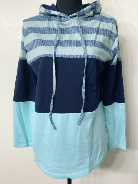 Aqua Color Block Stripe Womens Hoodie - Nico Bella Boutique 