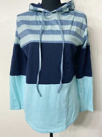 Aqua Color Block Stripe Womens Hoodie - Nico Bella Boutique 