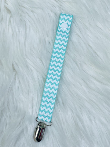 Aqua Chevron Ribbon Pacifier Clip - Nico Bella Boutique 