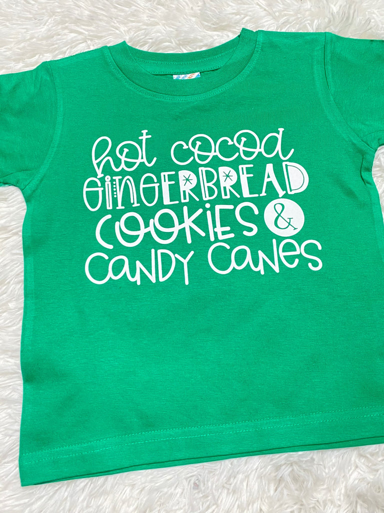 Hot Cocoa Gingerbread Cookies & Candy Canes Green Shirt