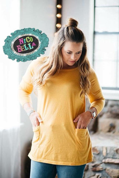 Mustard Back Button Shirt - Nico Bella Boutique 