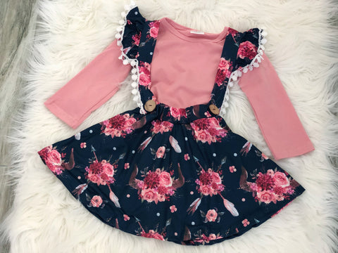 Mauve Navy Floral Overall Skirt Set - Nico Bella Boutique 