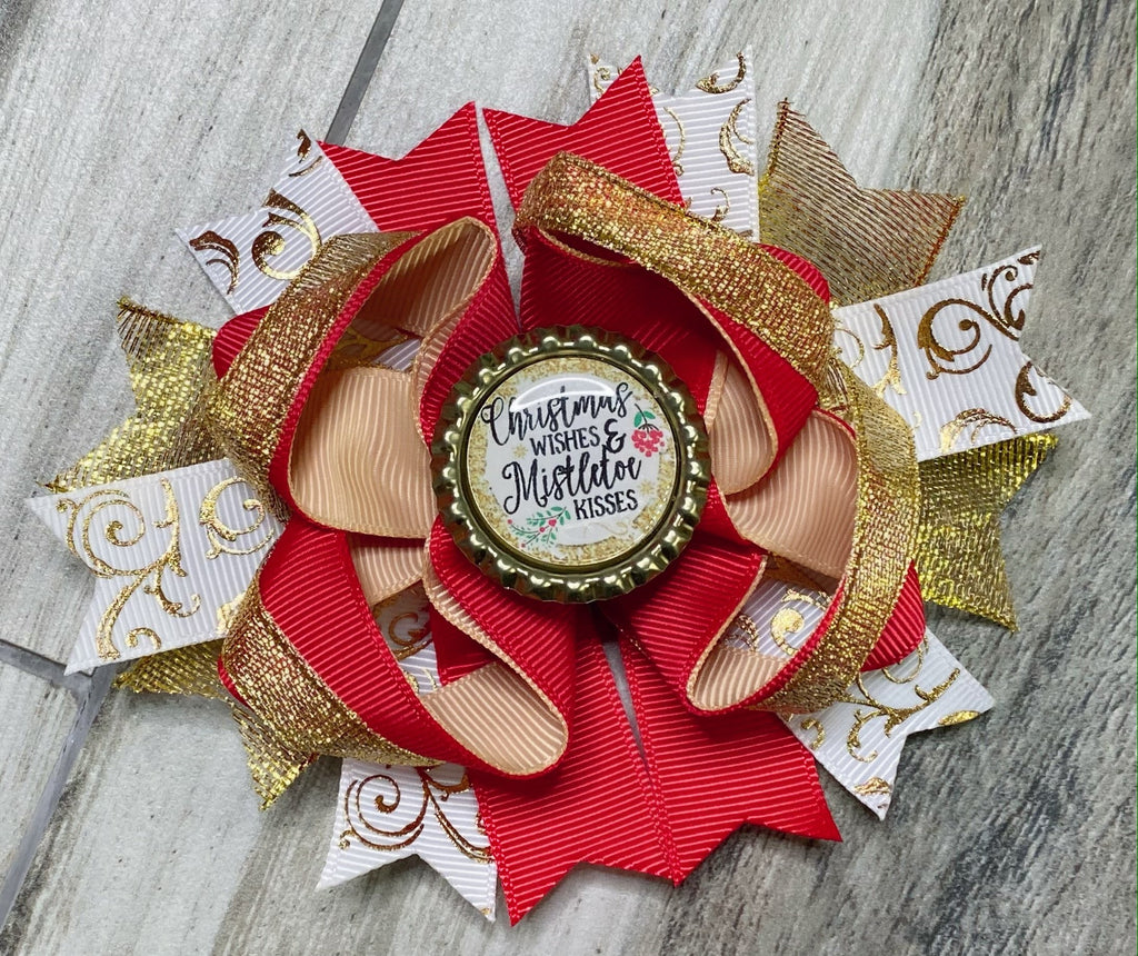 Christmas Wishes and Mistletoe Kisses Hair Bow - Nico Bella Boutique 