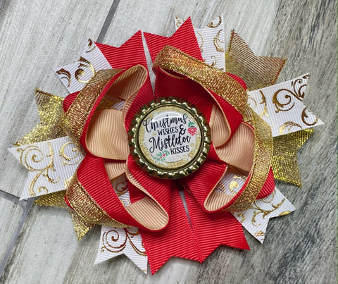 Christmas Wishes and Mistletoe Kisses Hair Bow - Nico Bella Boutique 