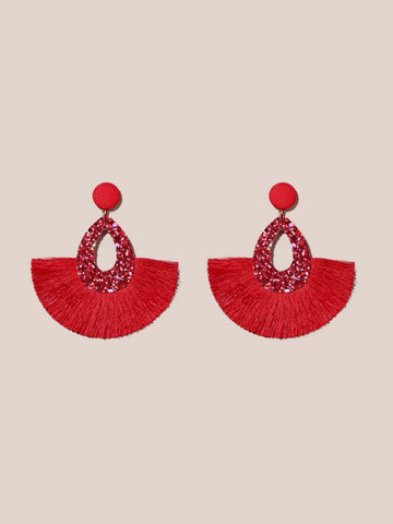 Red Tassel Fan Earrings