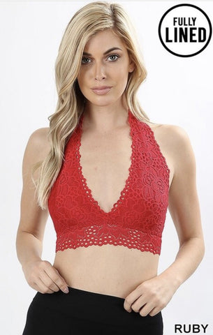 Women’s Red Lace Halter Bralette - Nico Bella Boutique 