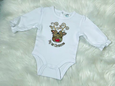 My First Christmas Reindeer Onesie - Nico Bella Boutique 