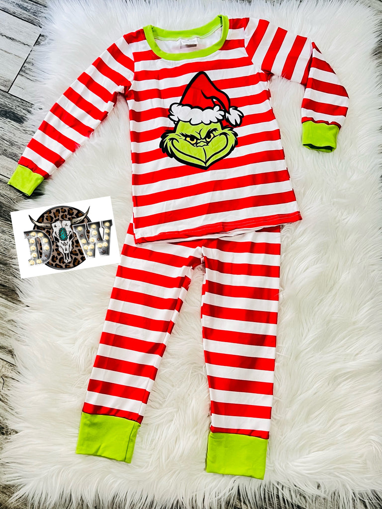 Grinch Stripe Christmas Pajama Set