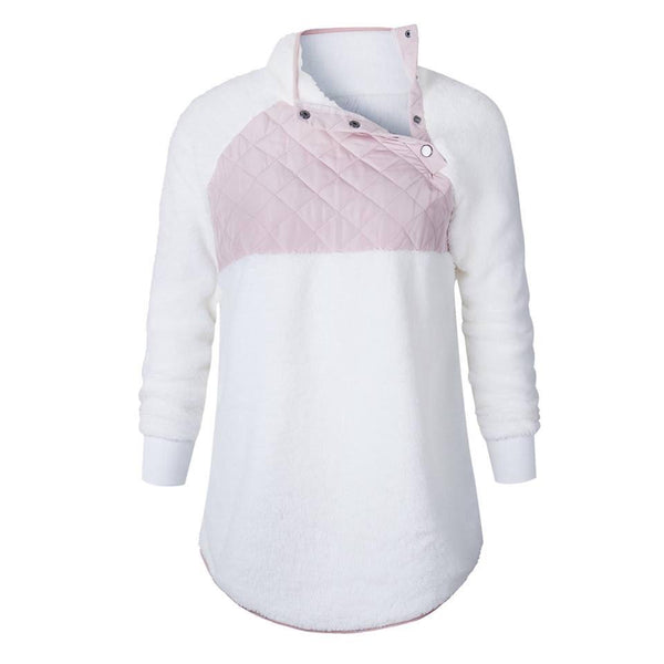 Women’s Pink/White Quilted Sherpa Pullover - Nico Bella Boutique 