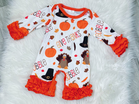 Gobble Gobble Turkey Icing Ruffles Romper - Nico Bella Boutique 