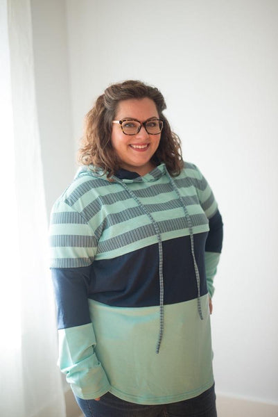 Aqua Color Block Stripe Womens Hoodie - Nico Bella Boutique 