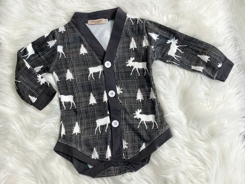Infant Boys Moose Cardigan Onesie - Nico Bella Boutique 