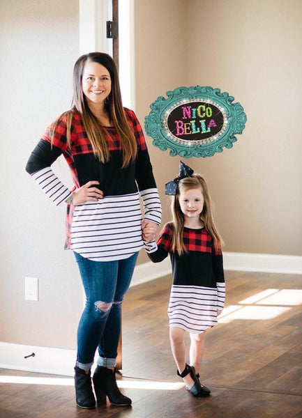 Buffalo Plaid Stripe Color Block Tunic - Nico Bella Boutique 