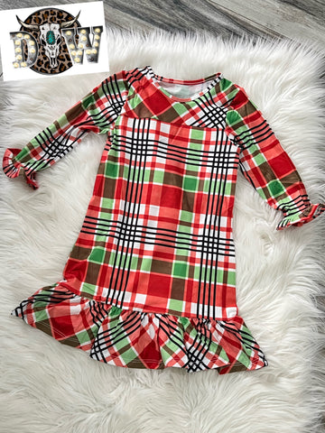 Girls Plaid Christmas Pajama Gown - Double Take Western Boutique