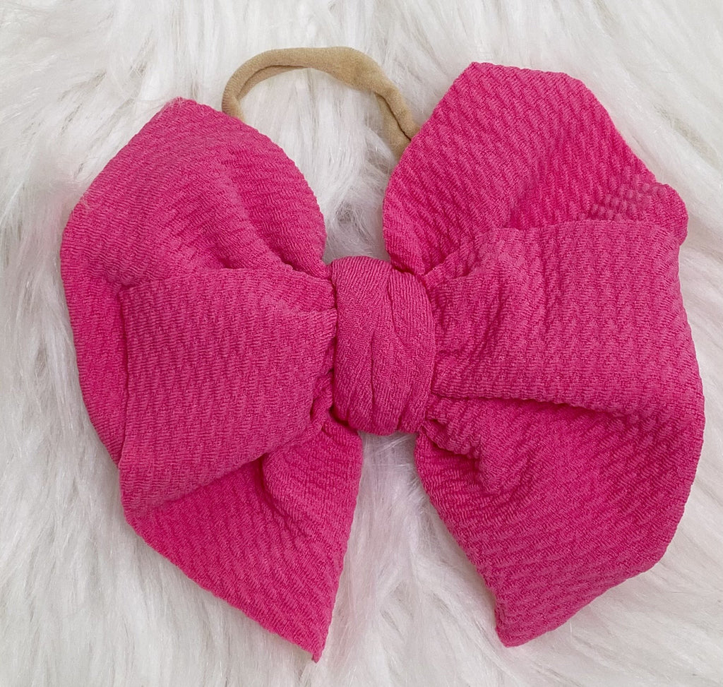 Hot Pink Nylon Baby Bow Headband - Nico Bella Boutique 
