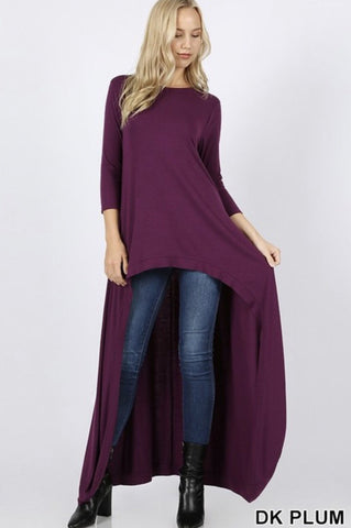 Women’s High-Low Dark Plum Longline 3/4 Sleeve Top - Nico Bella Boutique 