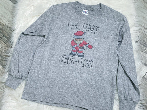 Here Comes Santa Floss Boys Long Sleeve Graphic Tee - Nico Bella Boutique 