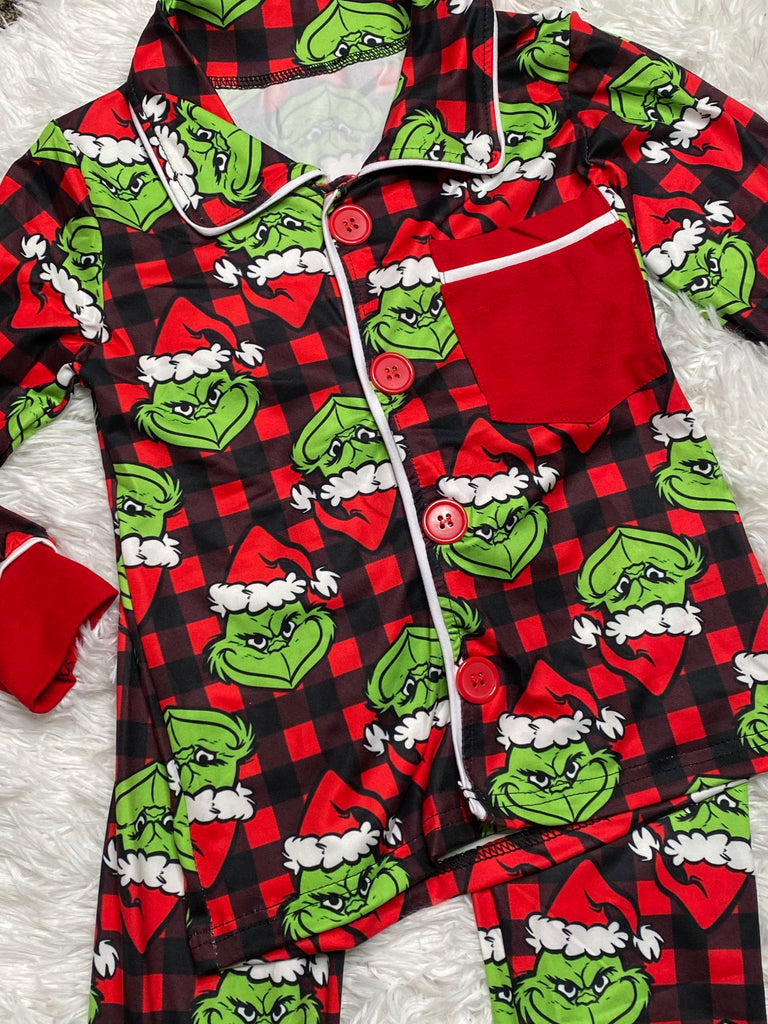 Girls Grinch Buffalo Plaid Pajama Set – Double Take Western Boutique