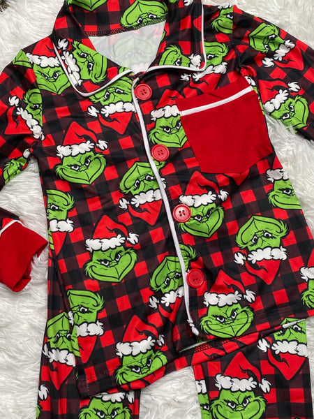 Grinch Buffalo Plaid Pajama Set