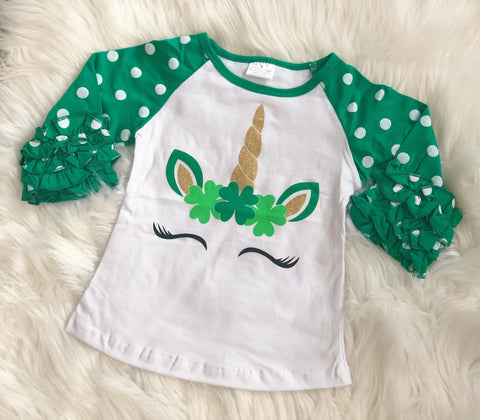 St. Patrick's Day Unicorn Clover Girls Icing Raglan - Nico Bella Boutique 