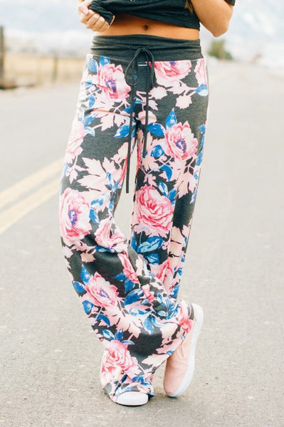 Pink & Blue Floral Lounge Pants - Nico Bella Boutique 