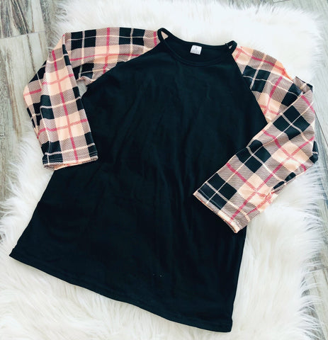 Womens Black Plaid Raglan - Nico Bella Boutique 