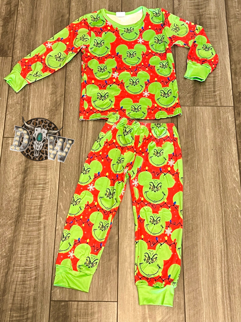 Grinch Mickey Silhouette Christmas Pajama Set
