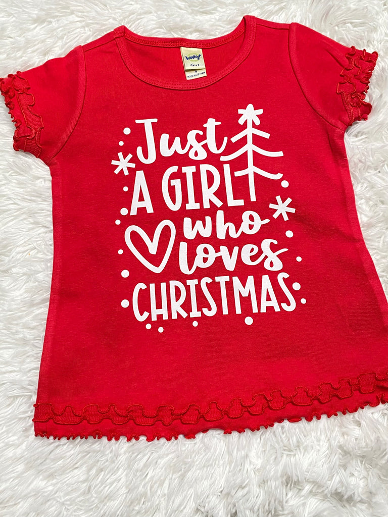 Just a Girl Who Loves Christmas Ruffle Shirt