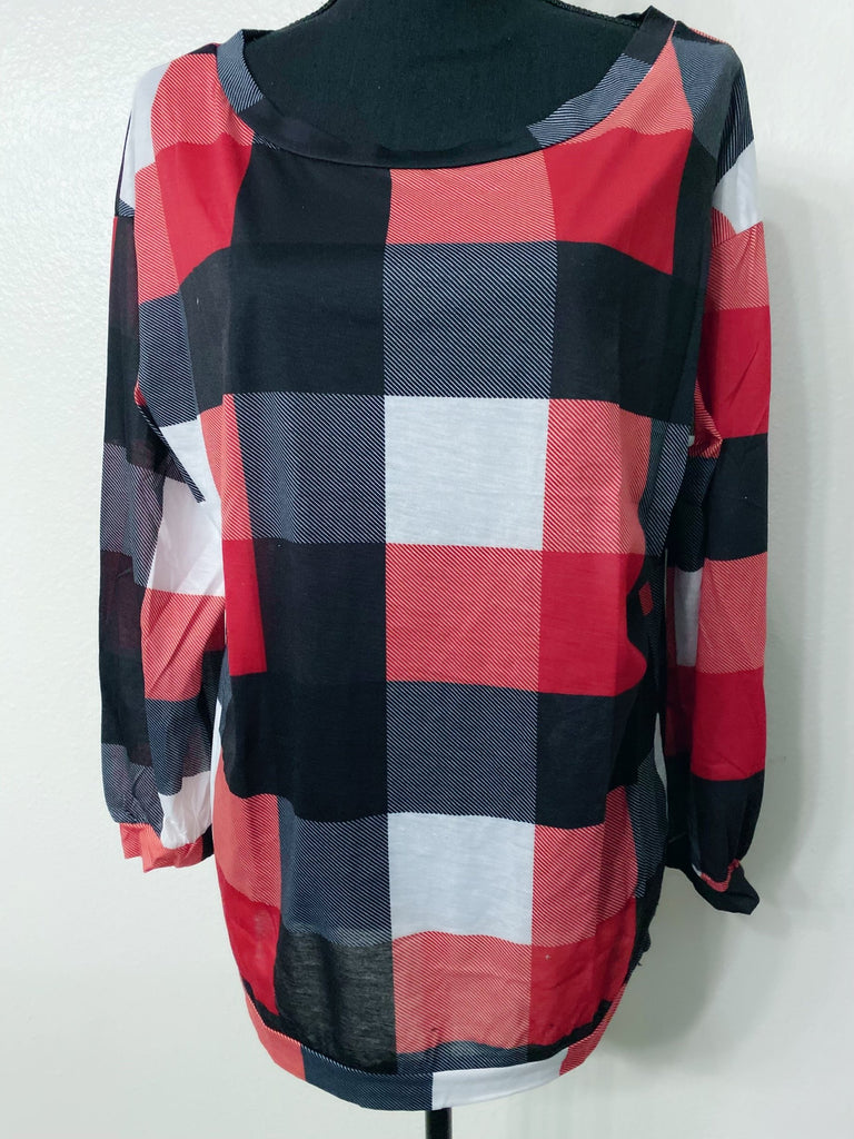 Red and Black Plaid Long Sleeve Top - Nico Bella Boutique 