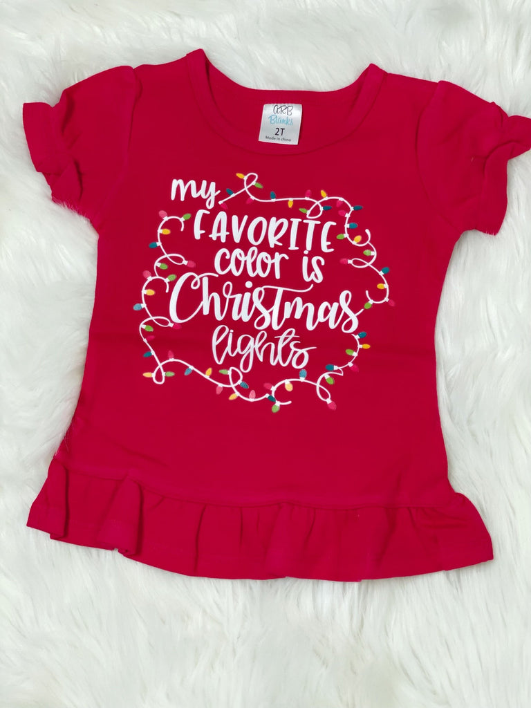 My Favorite Color is Christmas Lights Red Puff Ruffle Short Sleeve Shirt - Nico Bella Boutique 