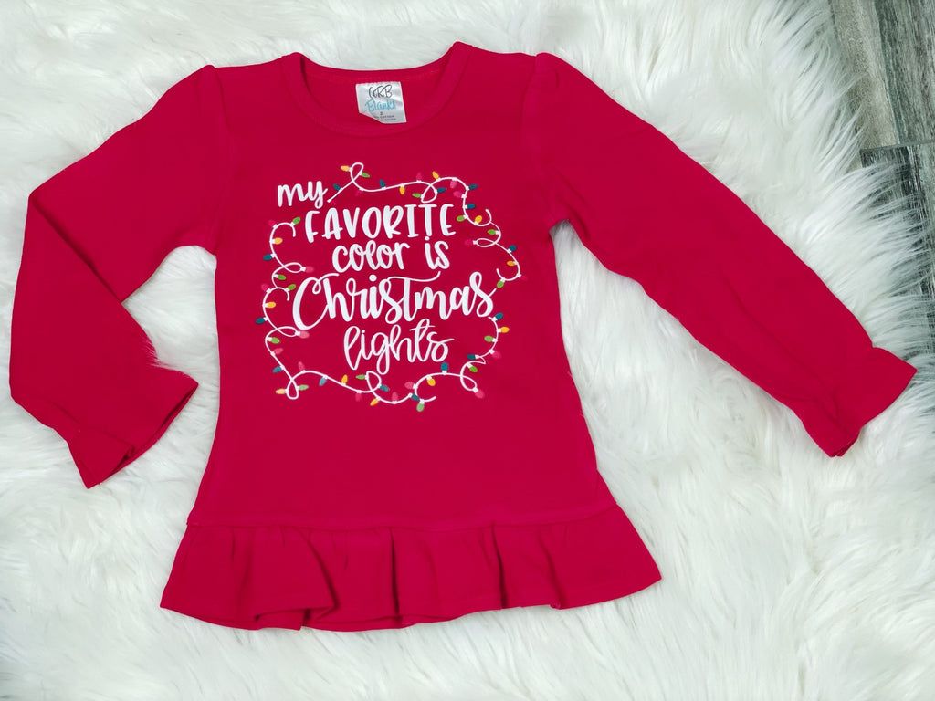 My Favorite Color is Christmas Lights Red Puff Ruffle Long Sleeve Shirt - Nico Bella Boutique 