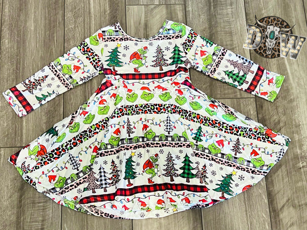 Grinch Holiday Stripe Twirl Dress