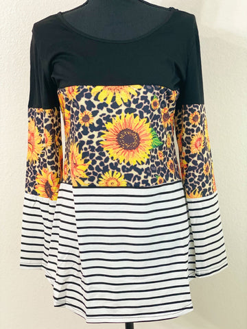 Sunflower Leopard Stripe Color Block Tunic - Nico Bella Boutique 