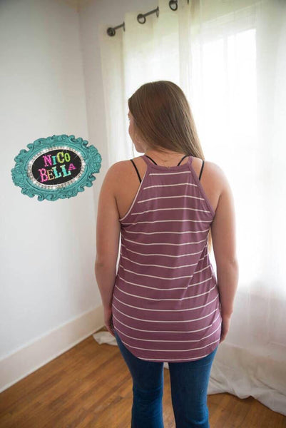 Mauve Stripe High Neck Tank - Nico Bella Boutique 