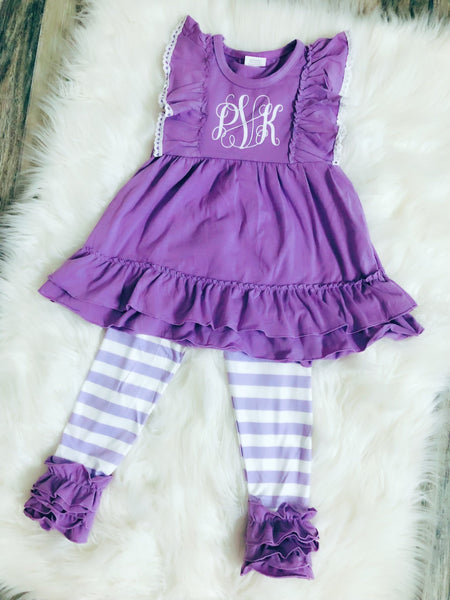 Purple Stripe Monogram Set - Nico Bella Boutique 