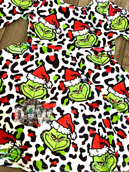 Grinch Leopard Twirl Dress