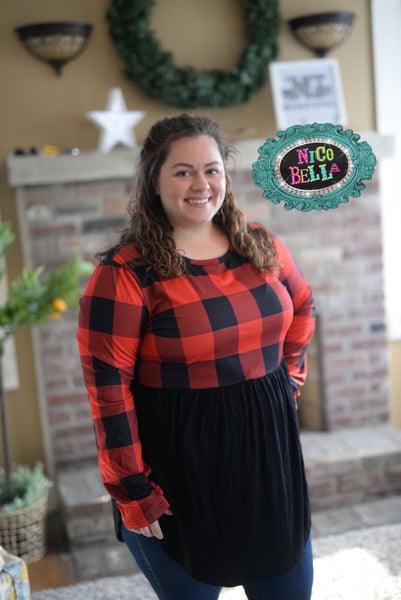 Buffalo Plaid Color Block Long Sleeve Tunic - Nico Bella Boutique 